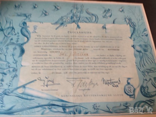 Стар документ за преминаването на екватора на кораба Willem ruys от 22 януари 1957 г.s, снимка 4 - Антикварни и старинни предмети - 41680823