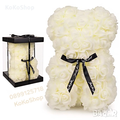 Мече от рози в луксозна кутия – розово, романтичен подарък за Св. Валентин, снимка 3 - Декорация за дома - 53356700