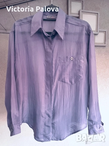 Копринена риза vintage MISS YOU цвят лавандула, снимка 10 - Ризи - 51983422