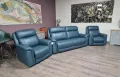 Тюркоазено син кожен комплект - диван тройка и два фотьойла La-z-boy, снимка 12