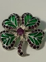 Невероятно красиво бижу! Сребърен медальон/ брошка детелина с емайл и естествени рубини , снимка 5