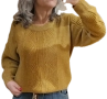 РАЗКОШЕН пуловер с плетеници в цвят горчица, снимка 1