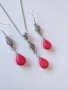 Новият ни красив комплект обици и колие с Червен Тюркоаз капка и нежни орнаменти в цвят сребро , снимка 3