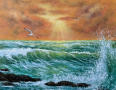 Морски залез над Черно море маслена картина , снимка 1 - Картини - 44656895