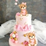 Комплект фигурка мече с рокля топчета на тел бял розов златист цвят декорация на торта , снимка 2