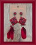 Красиви обеци с пера и камъни в червено, модел 1, снимка 1 - Обеци - 35842187