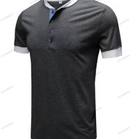 Мъжка класическа Henley тениска с къс ръкав, 6цвята - 023, снимка 5 - Тениски - 41492117