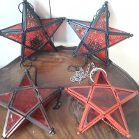 Коледни стъклени витражни фенери звезда, снимка 1 - Декорация за дома - 34150274