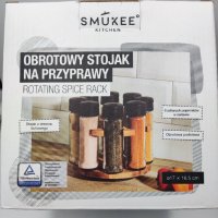 Дървена въртяща поставка за подправки Smukee Kitchen rotating spice rack  8броя стъклени контейнери , снимка 1 - Аксесоари за кухня - 39757035