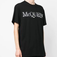 ALEXANDER McQUEEN Black Metallic Silver Logo Print Oversized Мъжка Тениска size L и XL, снимка 1 - Тениски - 40704302