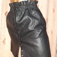 Zara S Черна кожена пола с копчета тик так , снимка 4 - Поли - 39399299