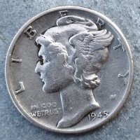 Сребърна монета 1 Дайм 1945 г. САЩ, снимка 2 - Нумизматика и бонистика - 35914978
