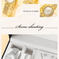 6PCS Set Luxury Watch Women Ring Necklace Earring Rhinestone Fashion Wristwatch Casual Ladies Watche, снимка 1 - Дамски - 40632055