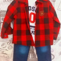 Детски комплект с дънки,блуза и риза 92,98см , снимка 1 - Детски комплекти - 38211523