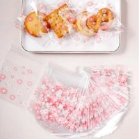 50 бр Прозрачни розово бели маргаритки цветя опаковъчни пликчета торбички за дребни сладки подаръци, снимка 1 - Други - 42069539