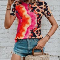 Дамска тениска с кръгло деколте и къс ръкав с леопардов принт, 4цвята , снимка 9 - Тениски - 41497389