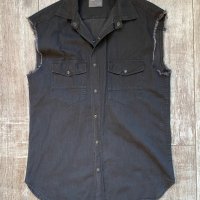 Дънкова нова мъжка черна риза без ръкави Zara S/M , снимка 3 - Ризи - 41773533