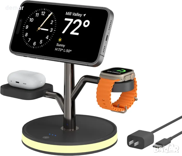 Aitek Безжично Зареждане с Нощна Лампа, Силен Магнитен Стенд, снимка 1