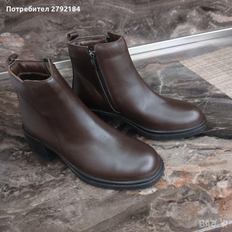 Кафяви боти от естествена кожа, снимка 1