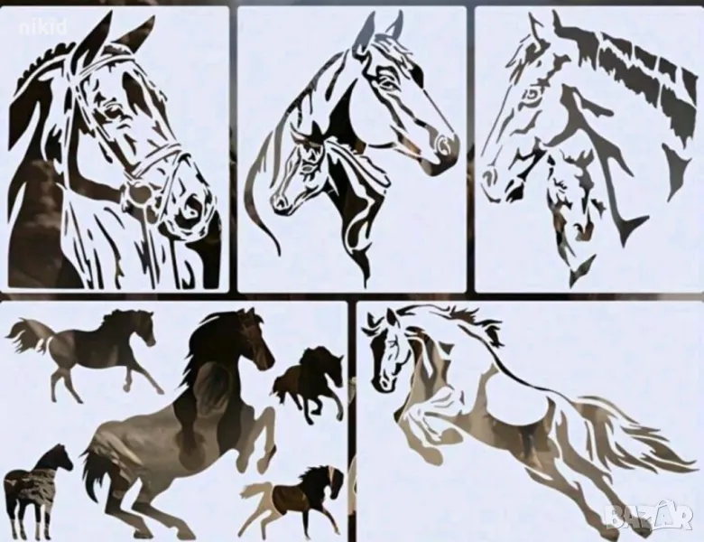 5 вида Кон коне стенсил шаблон за спрей за торта украса Scrapbooking, снимка 1