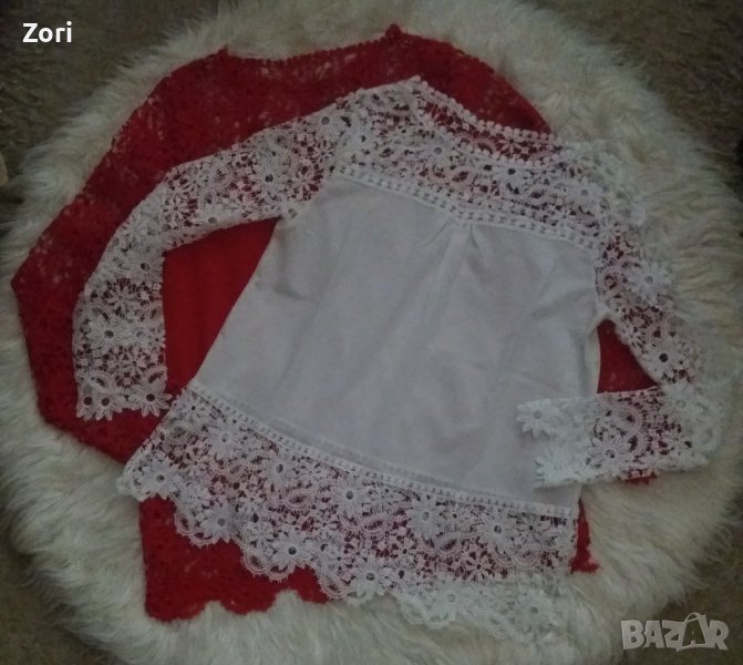 Блузи в бяло и в червено от шифон с дантела , снимка 1