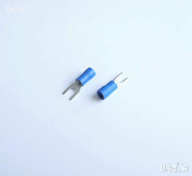 Кабелно ухо тип вилка с изолация синьо 3mm/2,5mm2, снимка 1