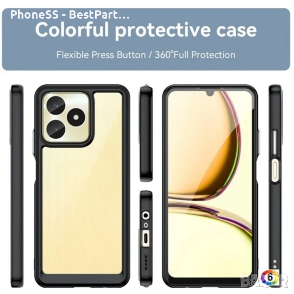 Прозрачен кейс с черна рамка за Realme C11, снимка 1