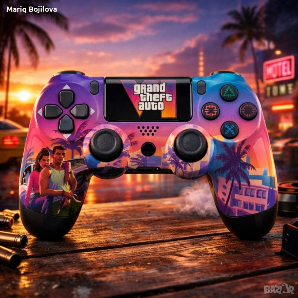 Безжичен джойстик за PS4 с тъчпад, вибрация и LED осветление – FC25 / GTA дизайн, снимка 1