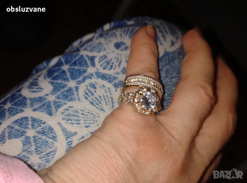Двоен пръстен с диамант и кварц, снимка 1
