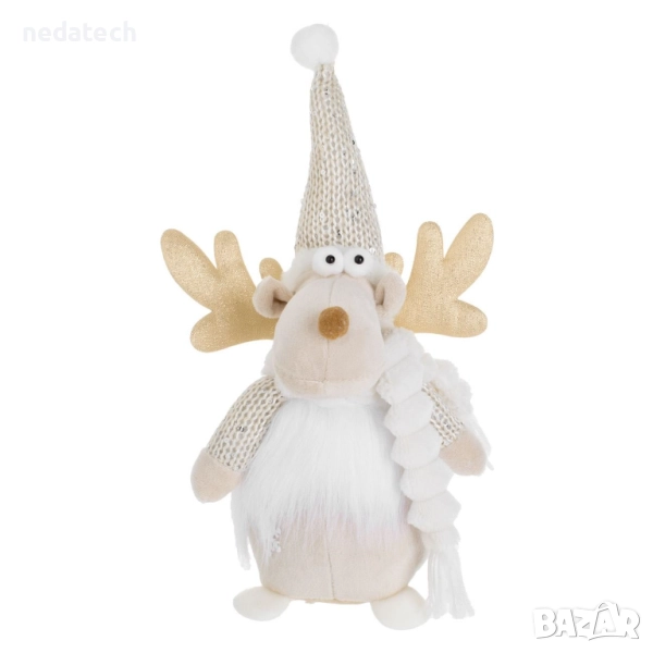 Декоративен елен с плетена шапка, 28 см, екрю, снимка 1