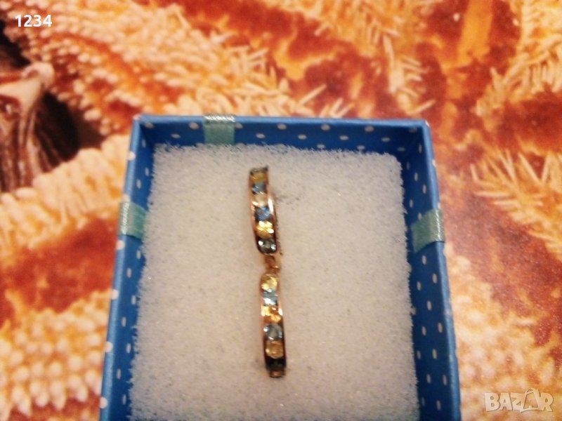 Златни  обеци халки с топази и аквамарини, снимка 1