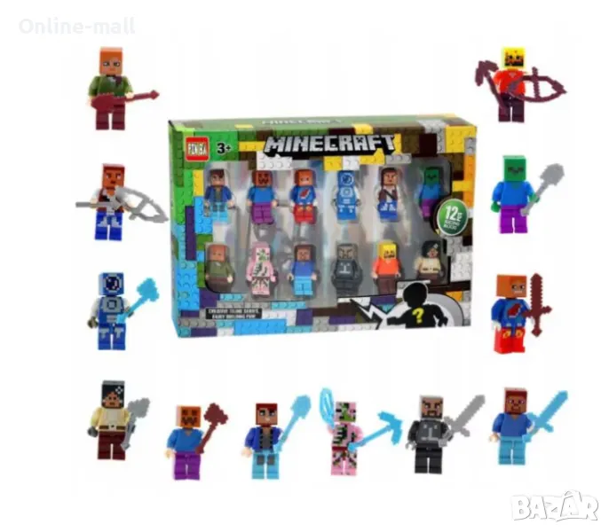 Голям Комплект 12 Броя фигури Майнкрафт, тип Лего Minecraft, снимка 1