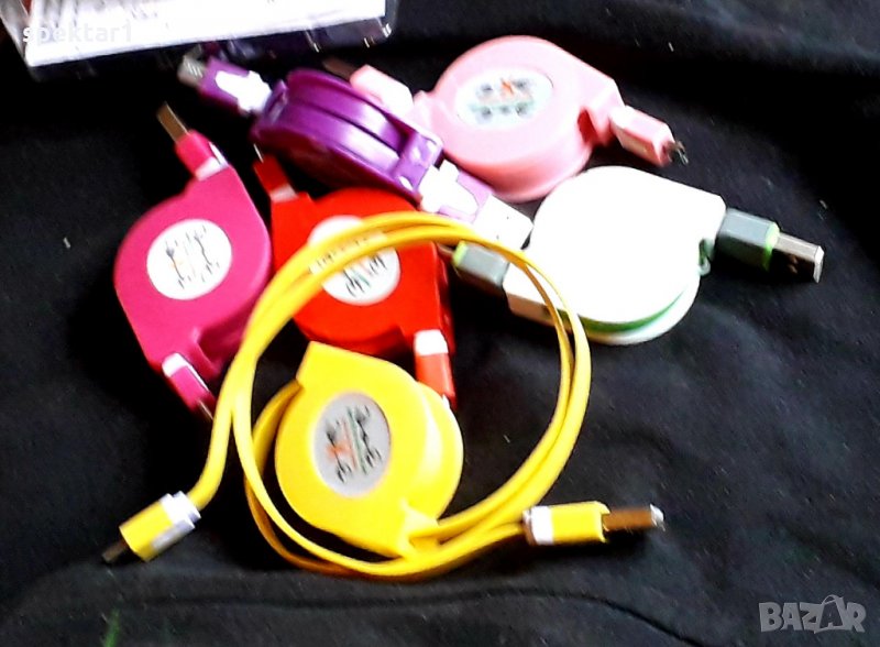 Кабел за захранване на телефони качествен сгъваем под формата на рулетка двустранно, снимка 1
