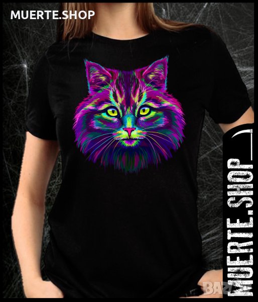 Дамска тениска с щампа NEON CAT, снимка 1