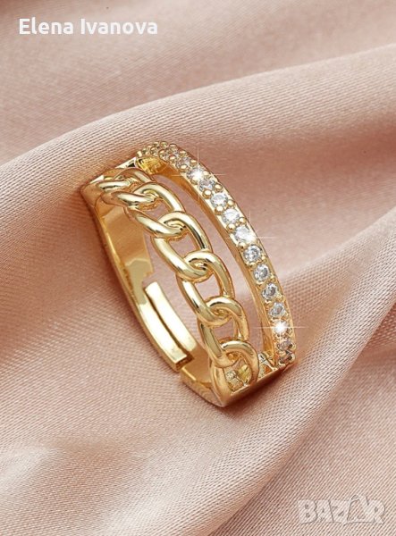 Уникален пръстен от висококачествена медицинска стомана с 14 к златно покритие, снимка 1