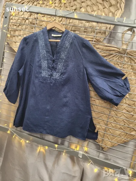 ЛЕНЕНА тъмносиня риза с бродерии- XL, снимка 1