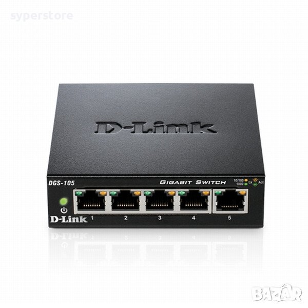 Суич D-Link DGS-105 5-портов 10/100/1000Mbps Gigabit Metal Housing Desktop комутатор, снимка 1