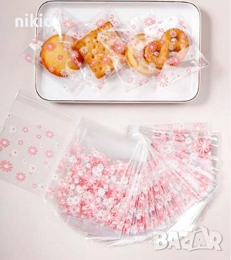 50 бр Прозрачни розово бели маргаритки цветя опаковъчни пликчета торбички за дребни сладки подаръци, снимка 1