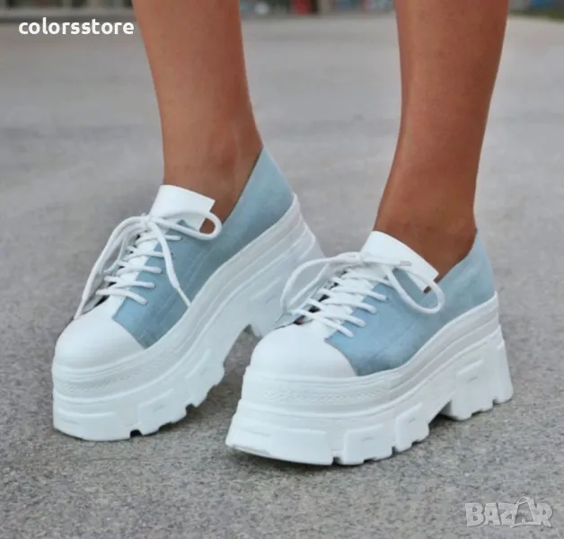 Обувки на платформа - бяло и светлосин деним - DA60, снимка 1