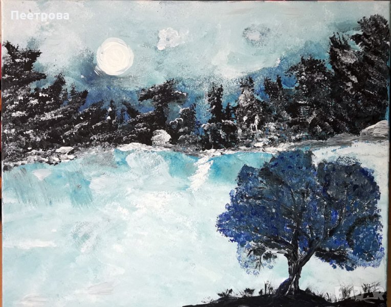 Авторска картина – „ Зимна вечер”., снимка 1