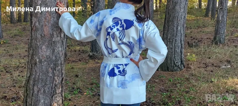 Ръчно рисувано сатенирано кимоно , снимка 1