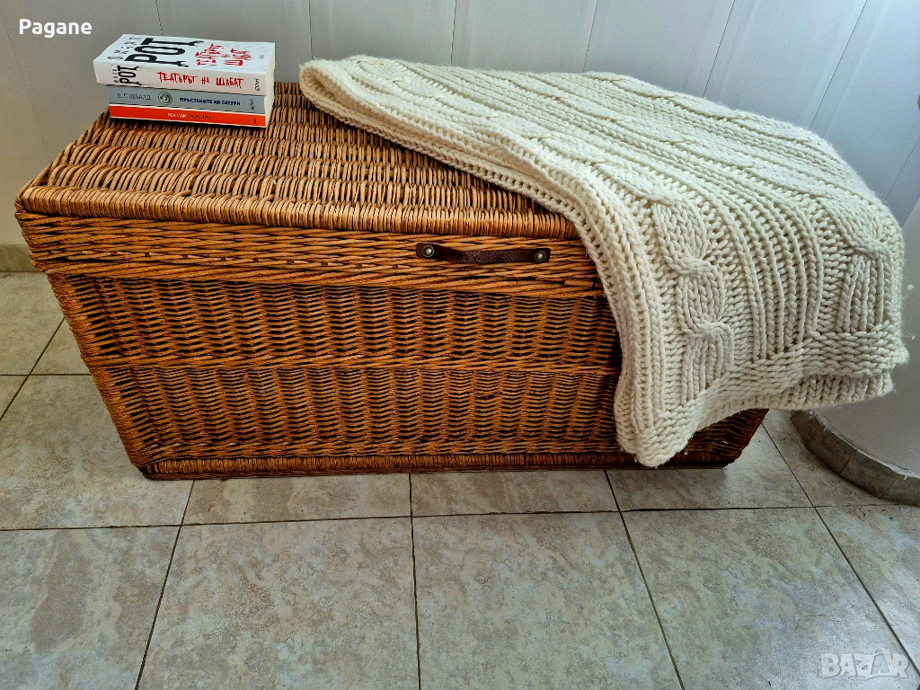 Автентичен голям плетен сандък - ретро стил, снимка 1