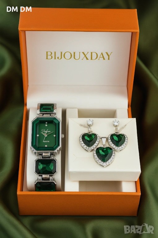 Emerald Heart Luxury Set 💚часовник, колие и обеци, снимка 1