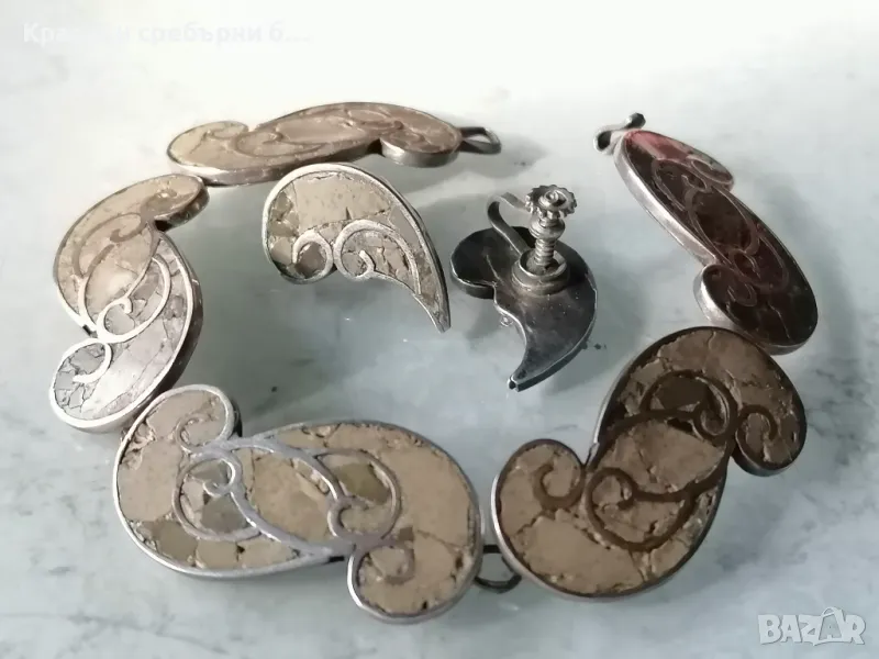  Mexico себърен комплект с мозайка от яспис гривна и обеци, снимка 1