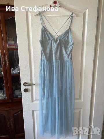 Разкошна нова с етикета парти коктейлна официална дълга рокля тюл дантела нежна синя hm лимитирана , снимка 4 - Рокли - 41328945