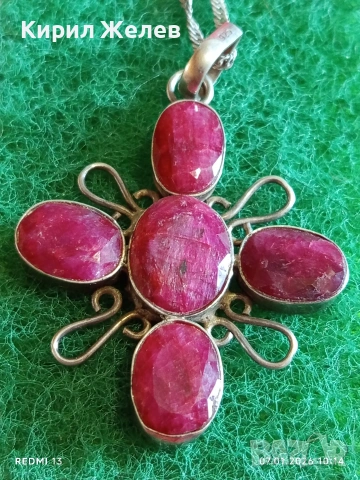 Етно сребърно колие с висулка с фасетирани Рубини ювелирна изработка 52525, снимка 2 - Колиета, медальони, синджири - 53016137