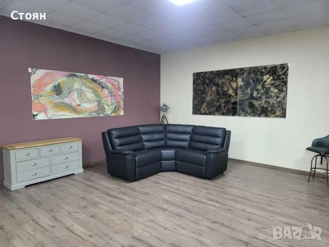 Черен кожен ъглов диван La-z-boy, снимка 9 - Дивани и мека мебел - 42514958