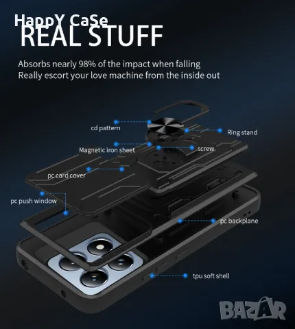 Xiaomi 14T / 14T Pro / RING CARD SLOT Удароустойчив кейс гръб калъф с магнит, снимка 5 - Калъфи, кейсове - 48226858