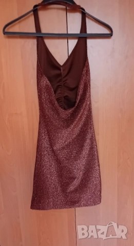 Кафява блестяща рокля , снимка 8 - Рокли - 51548523