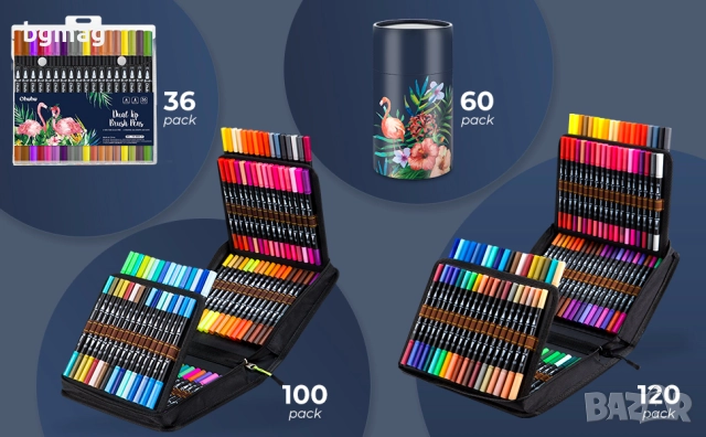 Ohuhu Maui Series маркери с два писеца тип четка и тънък писец,60 цвята, снимка 10 - Ученически пособия, канцеларски материали - 52146416